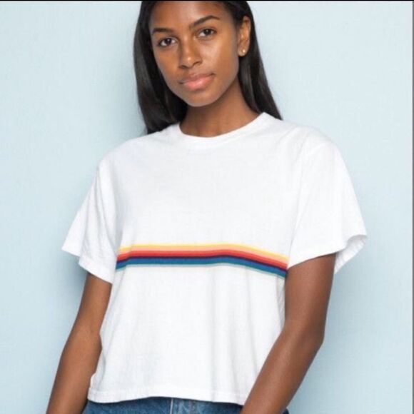 Brandy Melville John Galt rainbow cropped tee - Picture 1 of 8